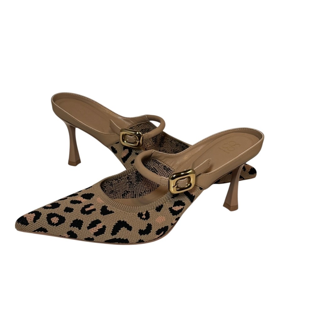 Leopard Knit Pointed Mule with Buckle Detail - Tan/Black - Picture 2 of 8
